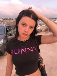 Image 1 of Bunny Heart Tee: Black and Pink 🩷Pre Order RESTOCK 💖🫧pre order 