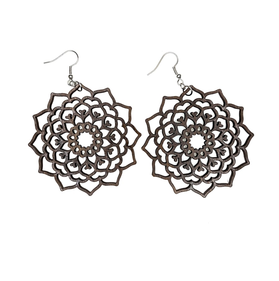 Image of "Wooden Lace" Mandala Earrings