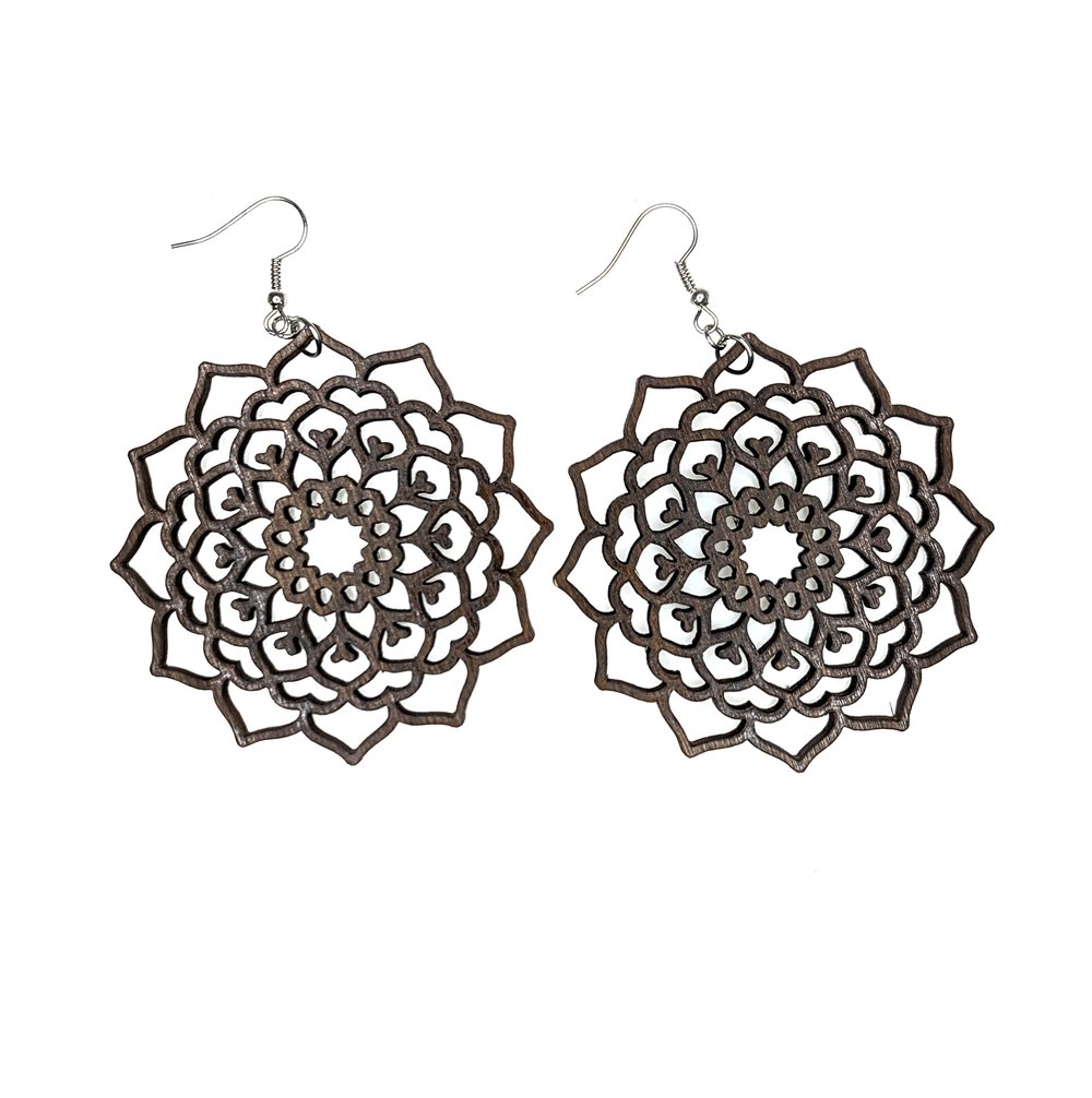 Image of "Wooden Lace" Mandala Earrings