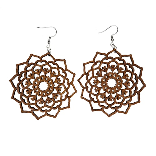 Image of "Wooden Lace" Mandala Earrings