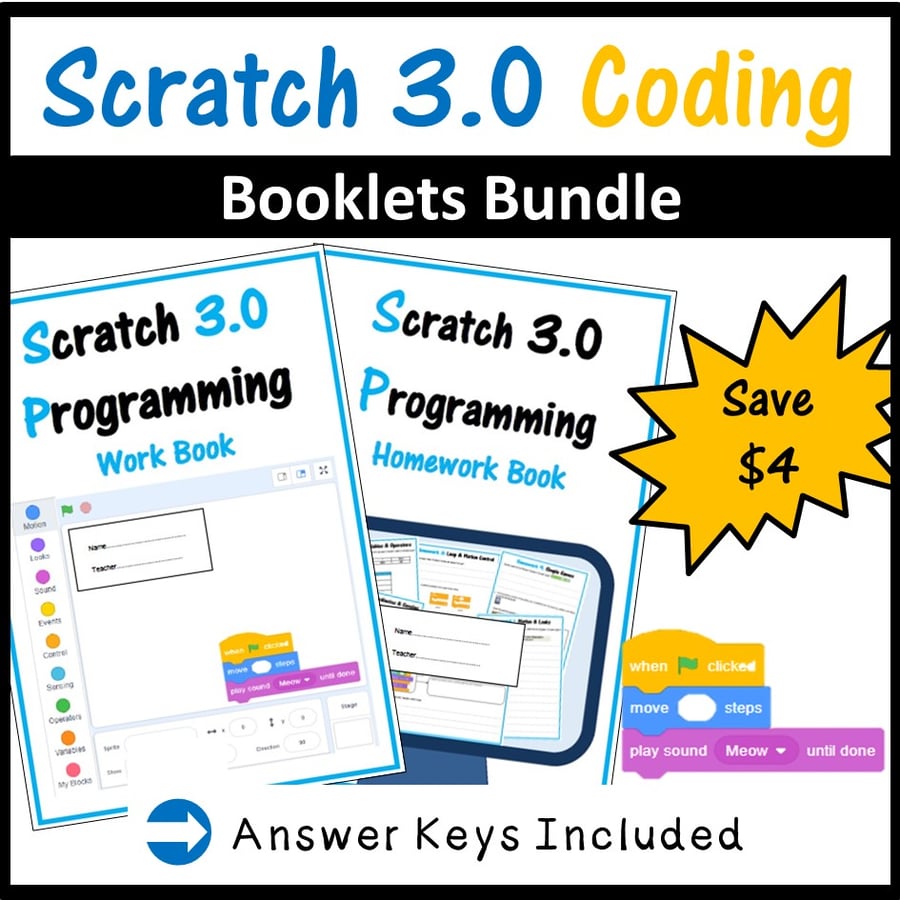 Image of Computer Coding with Scratch 3.0 Booklets Bundle: Lifetime Updates - Save $4