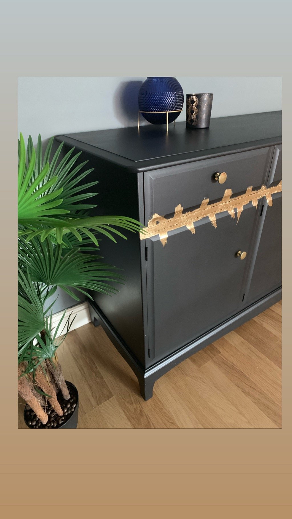 Image of A stunning black & gold leaf stag mahogany sideboard