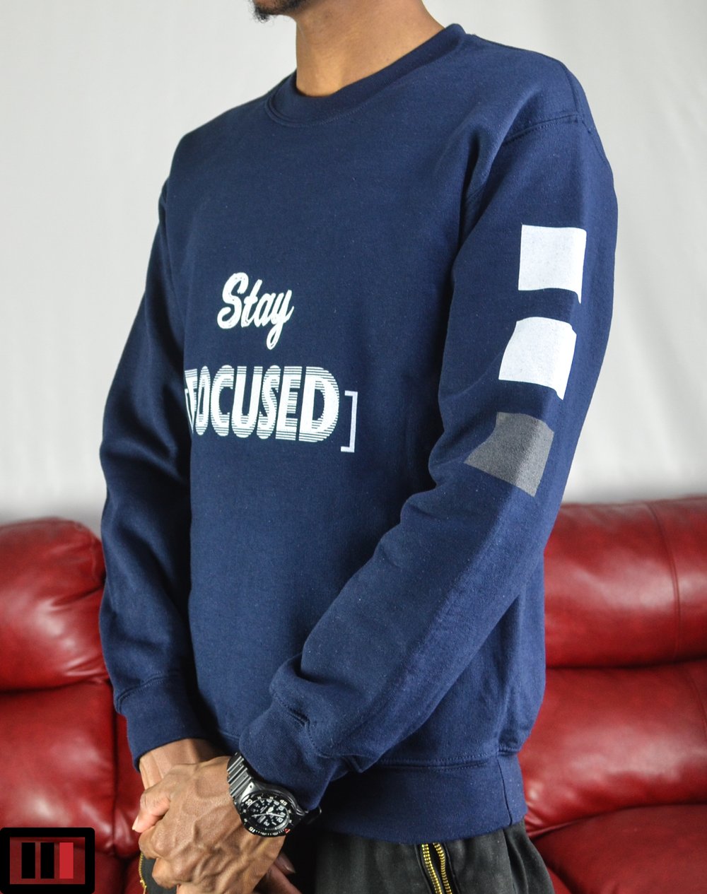 Image of Stay [Focused] Navy Blue Sweatshirt ( white/dark grey )