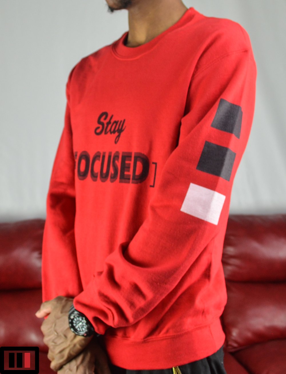 Image of Stay [Focused] Red Sweatshirt ( black/white )