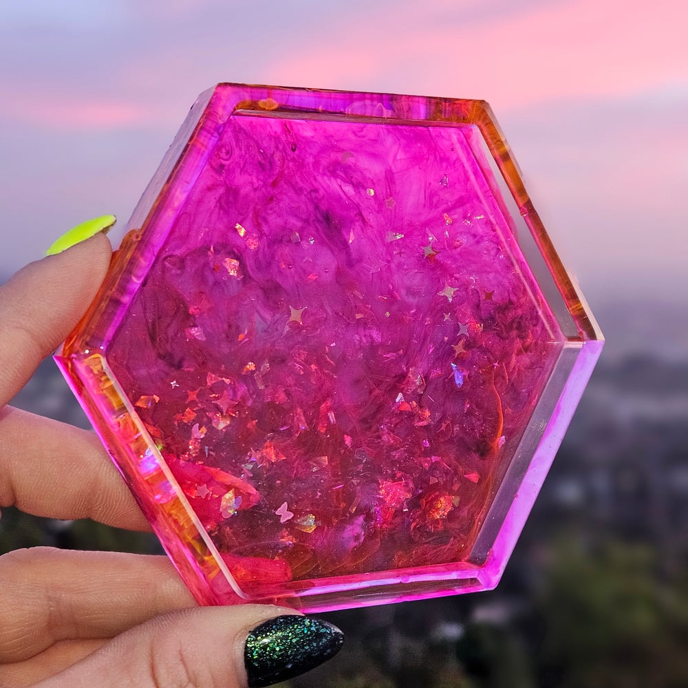 Image of Peachy Purple Hexagon Coaster