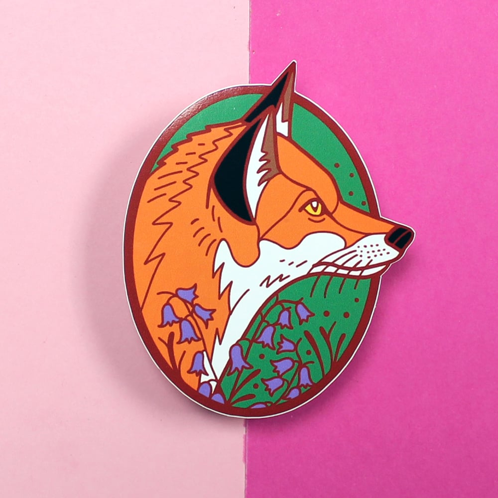 Image of Red Fox with bluebells, Die Cut Vinyl Sticker 