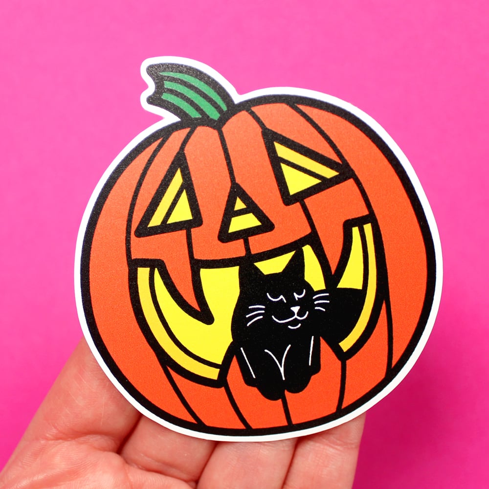 Image of Halloween Pumpkin & Black Cat, Die Cut Vinyl Sticker