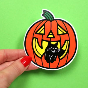 Image of Halloween Pumpkin & Black Cat, Die Cut Vinyl Sticker