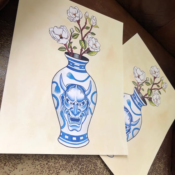 Image of Hannya vase print