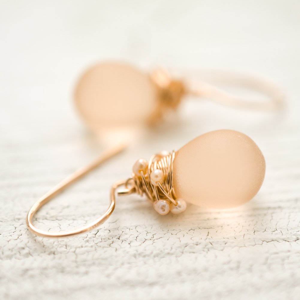 Image of Blush earrings frosted glass seed pearl
