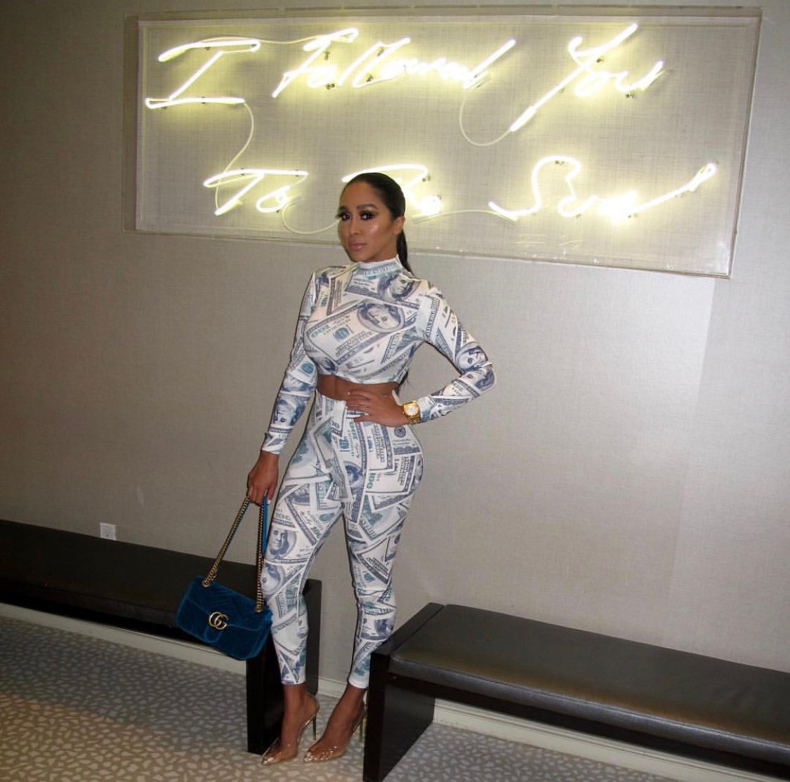 Image of MONEY PRINT CROP TOP & LEGGING SET (LARGE)