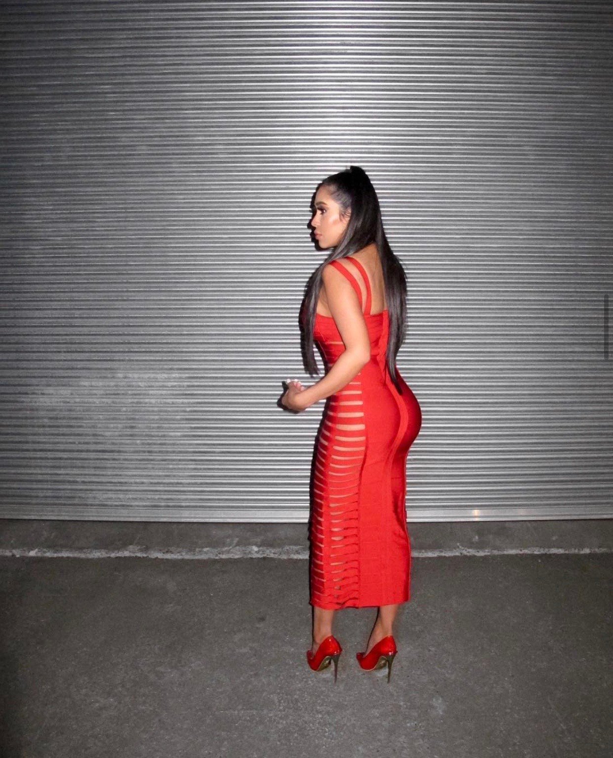 Image of RED BANDAGE CUTOUT MAXI DRESS (S/M)