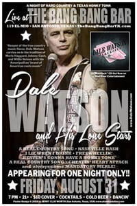 Image of Dale Watson in San Antonio (The Bang Bang Bar) 8/31/2018 Concert Poster