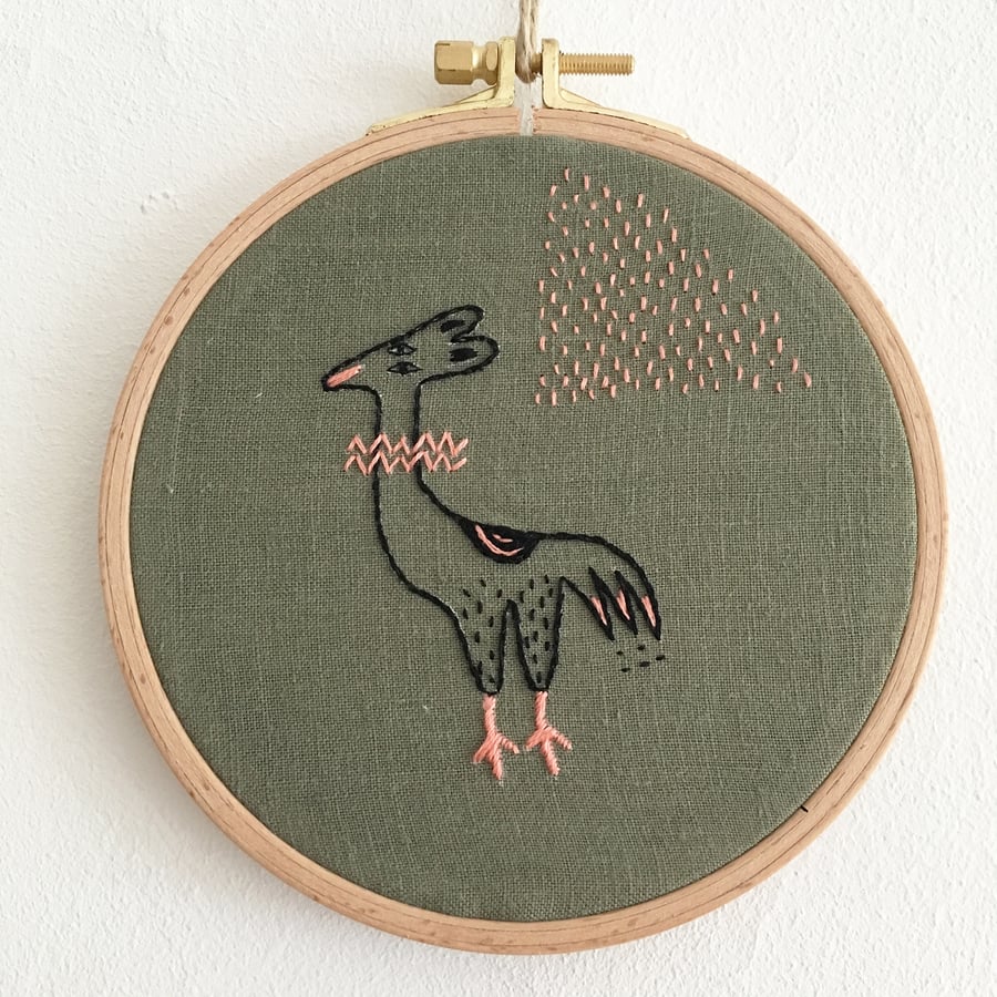 Image of Hybrid Animal IV - one of a kind hand embroidered wall hanging, 5'' hoop 