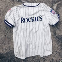 Image 2 of Original 90’s Starter Colorado Rockies Pinstripe Jersey.