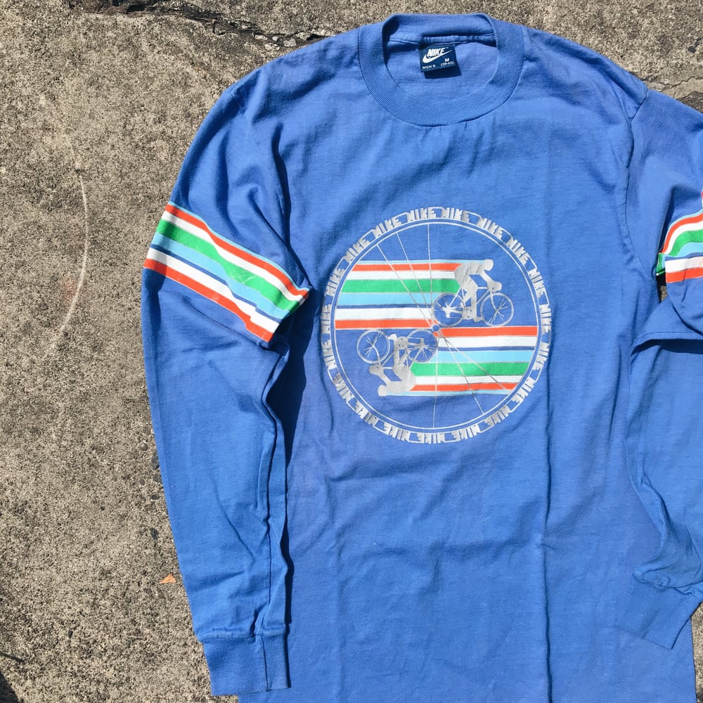 Image of Original 80’s Blue Tag Nike Cycling Block Logo L/S Tee.