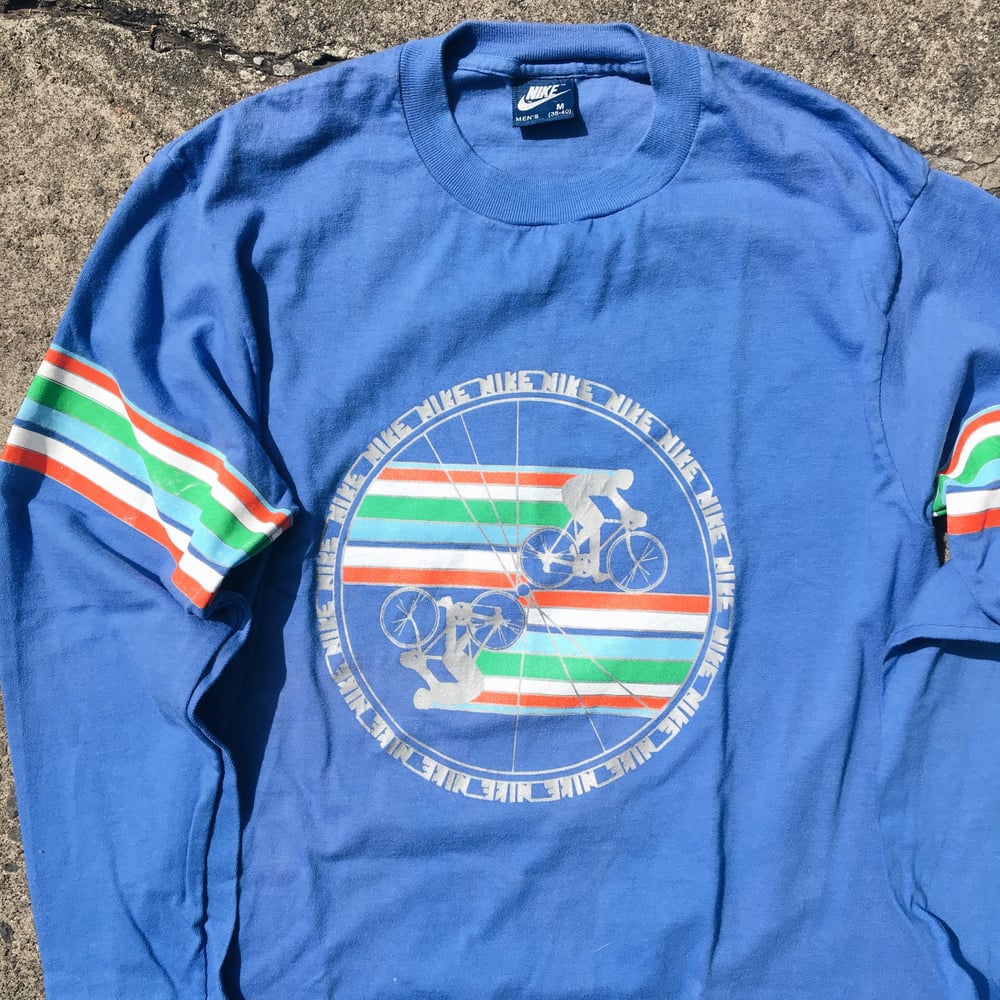 Image of Original 80’s Blue Tag Nike Cycling Block Logo L/S Tee.