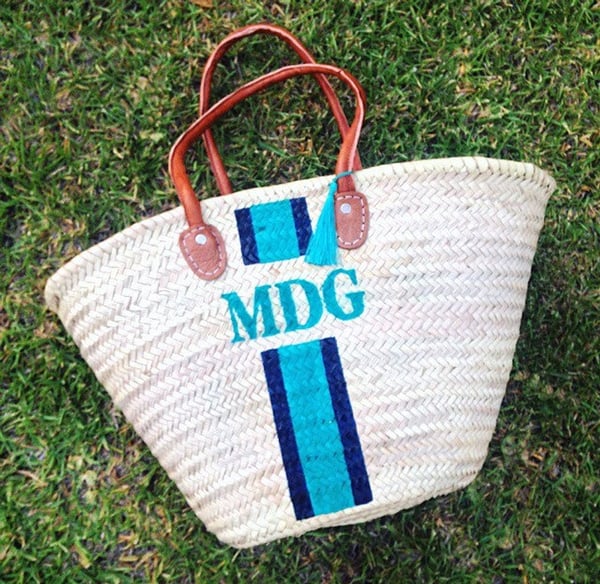 Image of Lola Monogram Long Leather Handle Straw Bag