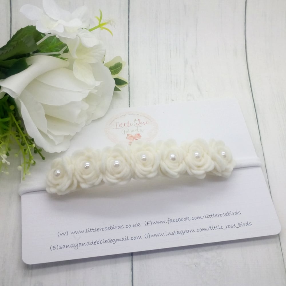 Image of Luxury White Rose Headband - 7 Rose Headband