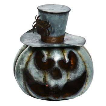 Image of Metal Jack O Lantern with Hat