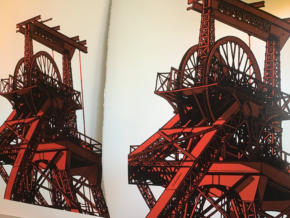 Lewis Merthyr Winding Gear 2 linocut print