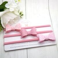 Image 1 of SET OF 3 Pink Lace/Glitter/Felt Bow Set Headbands or Clips