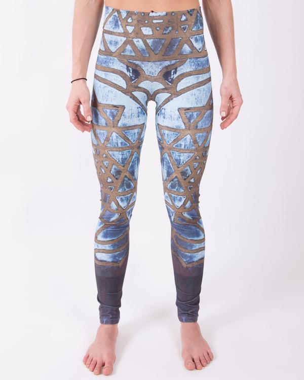 Image of Sri Yantra Yoga Pants, Bright Blue & Gold