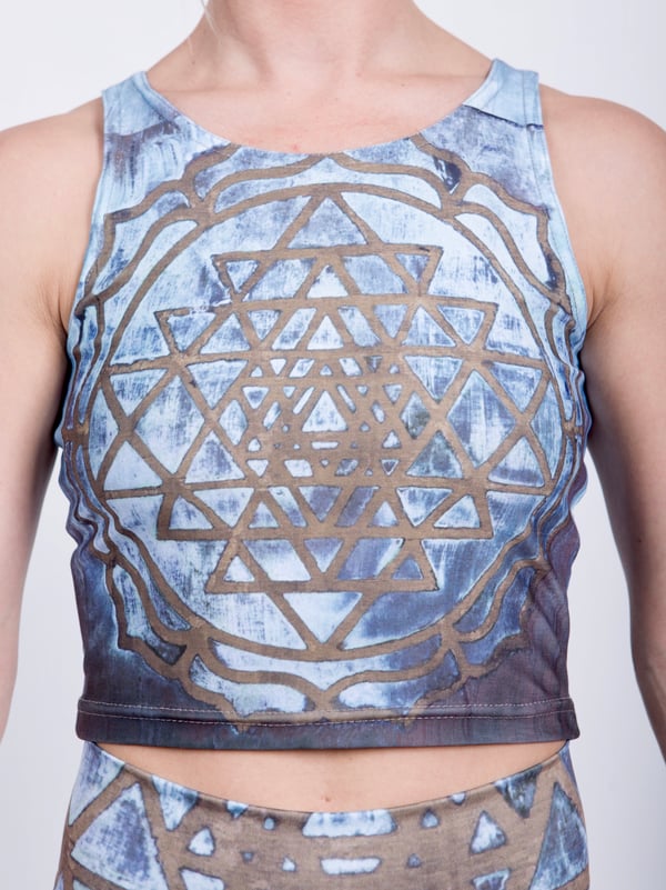 Image of Sri Yantra Yoga Crop Top, Bright Blue & Gold