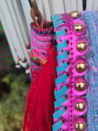 Image 8 of FRILL MINI body cross Sari bag with ruffles - detachable strap -peace sign 2