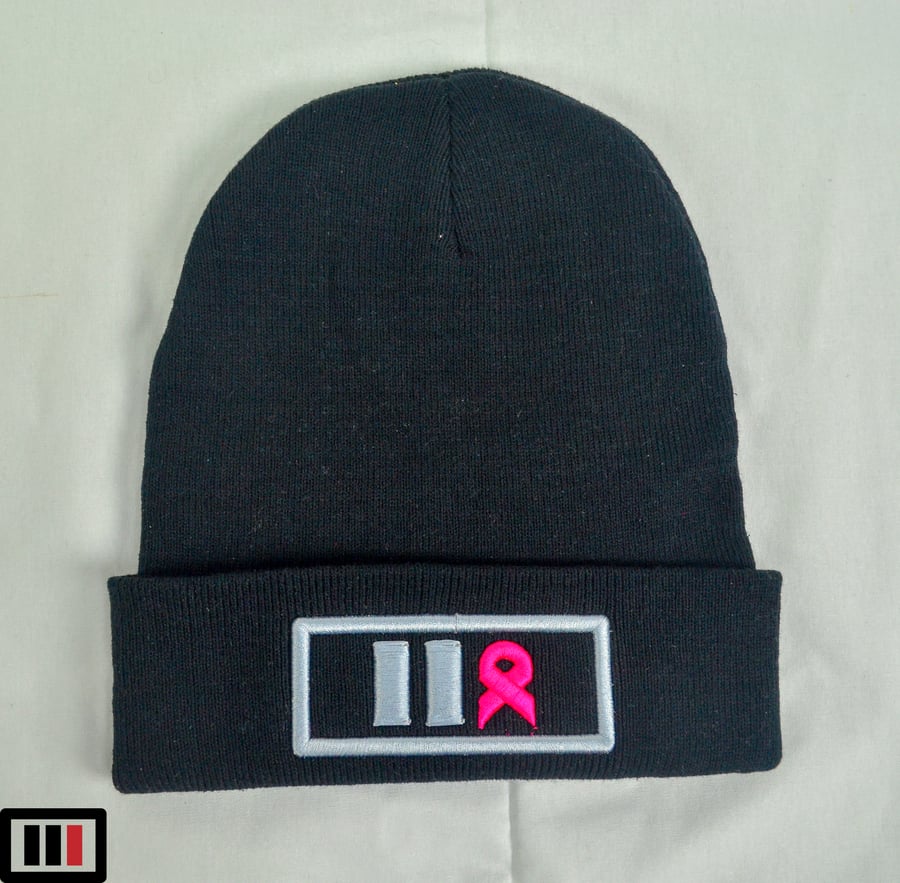 Image of Black Beanie Breast Cancer Awareness ( grey/pink )