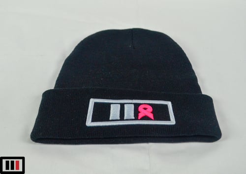 Image of Black Beanie Breast Cancer Awareness ( grey/pink )