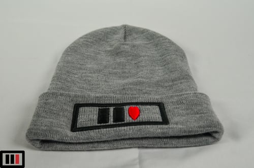 Image of Heather Grey Beanie Hearts ( black/red )