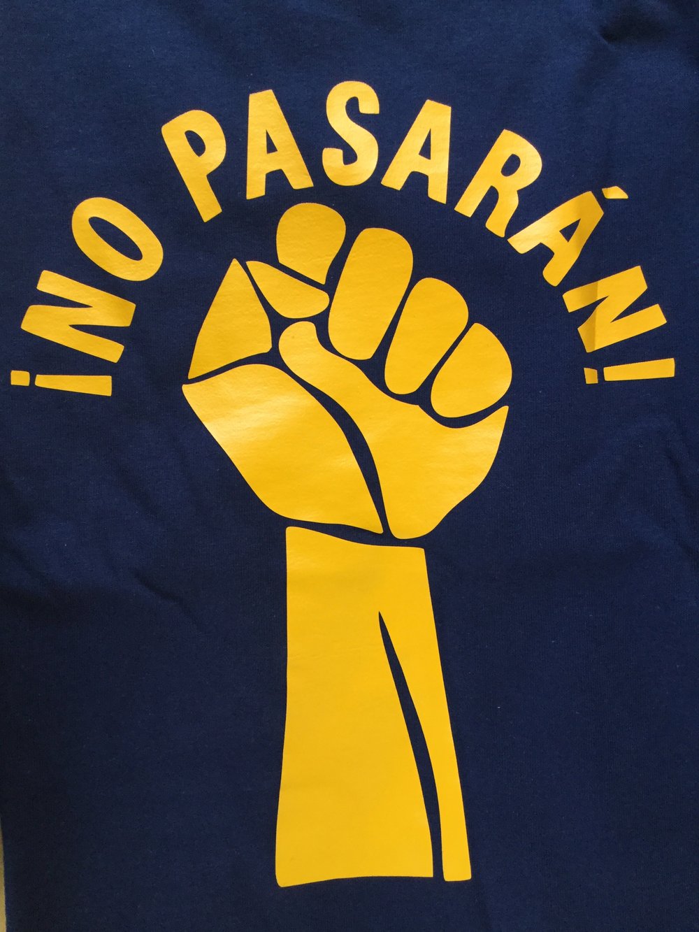 No Pasarán! t-shirt in Navy and Yellow colourways 