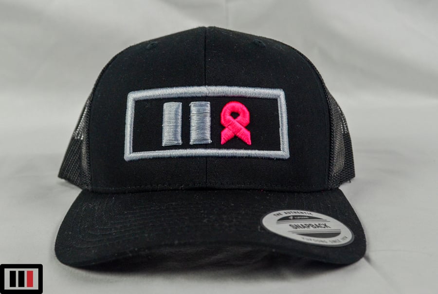 Image of Breast Cancer Awareness Black Trucker Hat ( grey/pink )