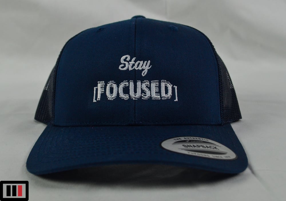 Image of [Stay Focused] Navy Blue Trucker Hat ( grey )