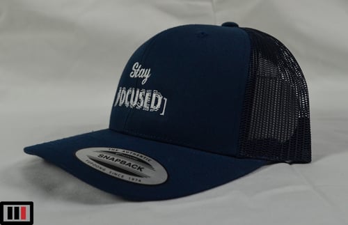 Image of [Stay Focused] Navy Blue Trucker Hat ( grey )