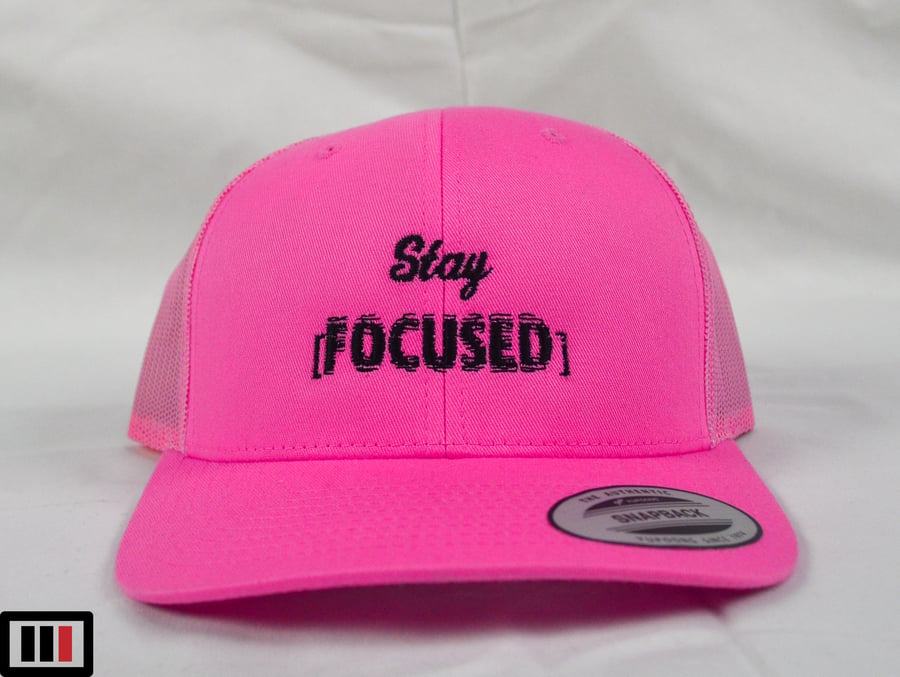 Image of [Stay Focused] Pink Trucker Hat ( black )