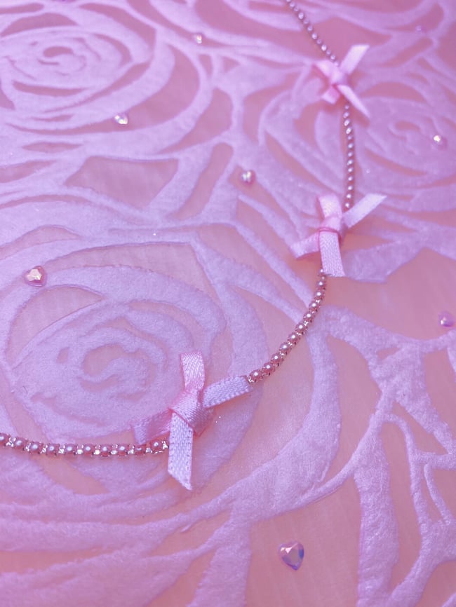 Pink Satin Bows Necklace/Wrap-around Bracelet