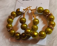 Image 1 of Olive Green Beaded Hoop Earrings 