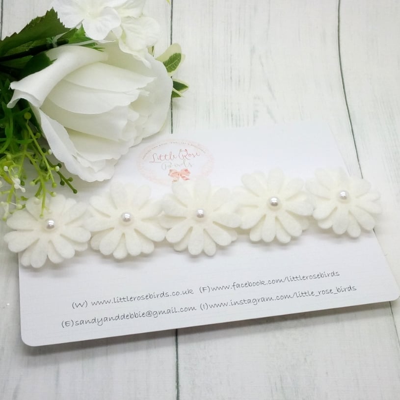 White Daisy & Pearl Flower Headband- Choice of 1, 3 or 5 Daisies 