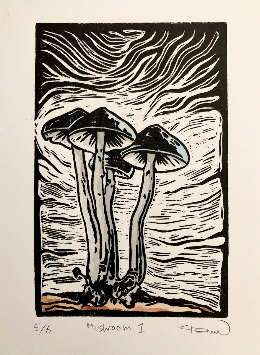 I can't get over how beautiful these linocut prints of mushrooms