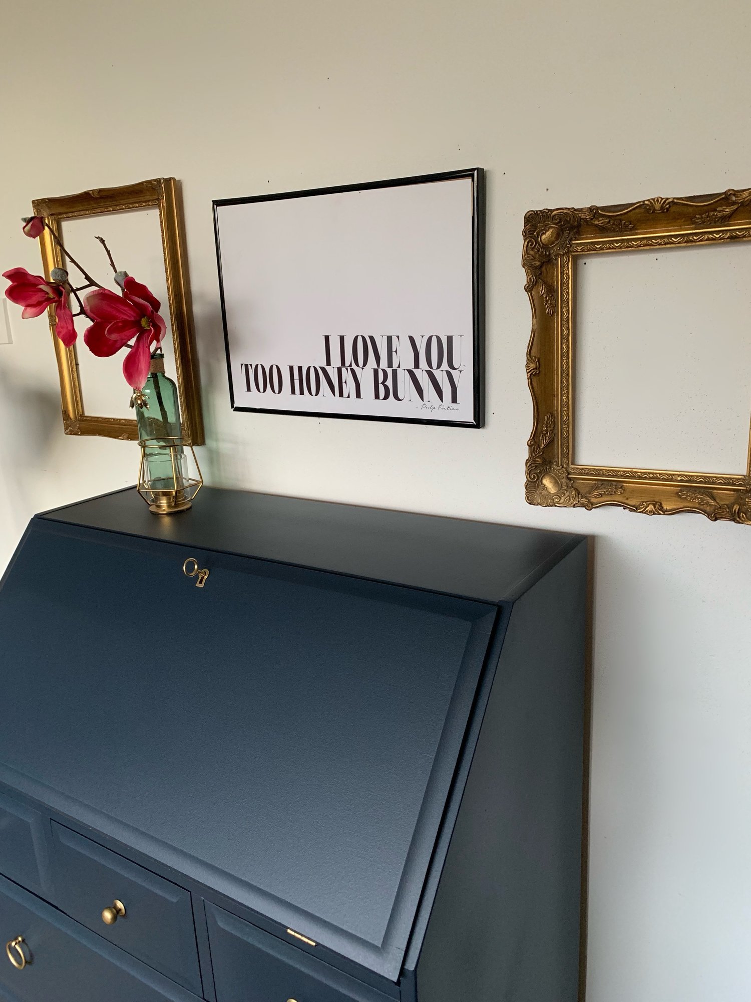 Image of Stunning dark blue bureau desk with key