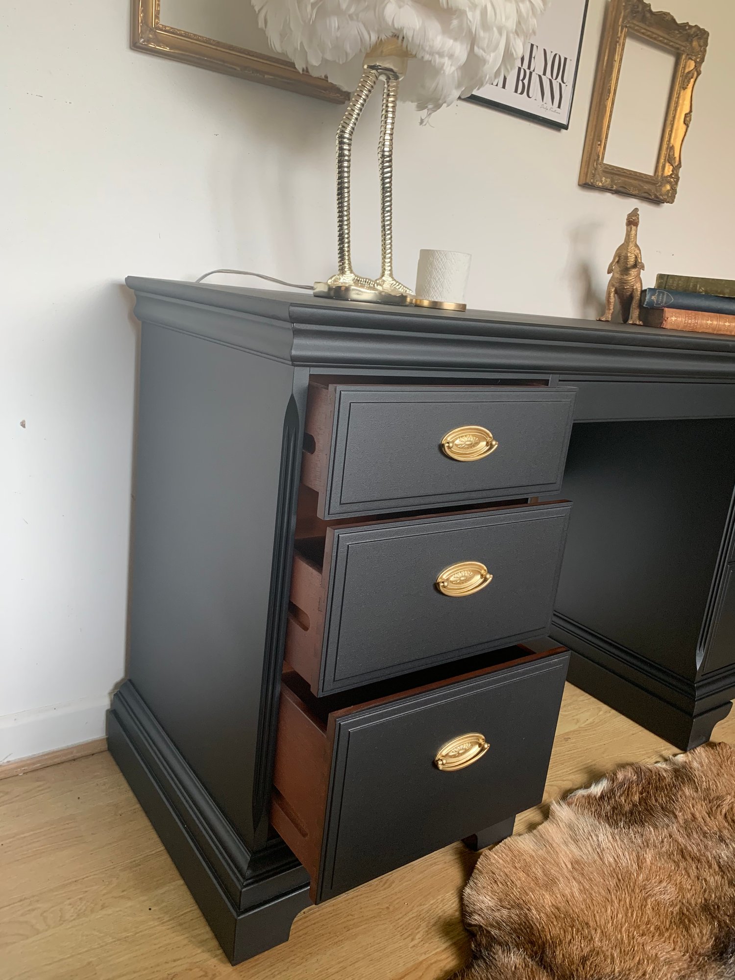 Image of A beautiful black stag mahogany desk / dressing table.