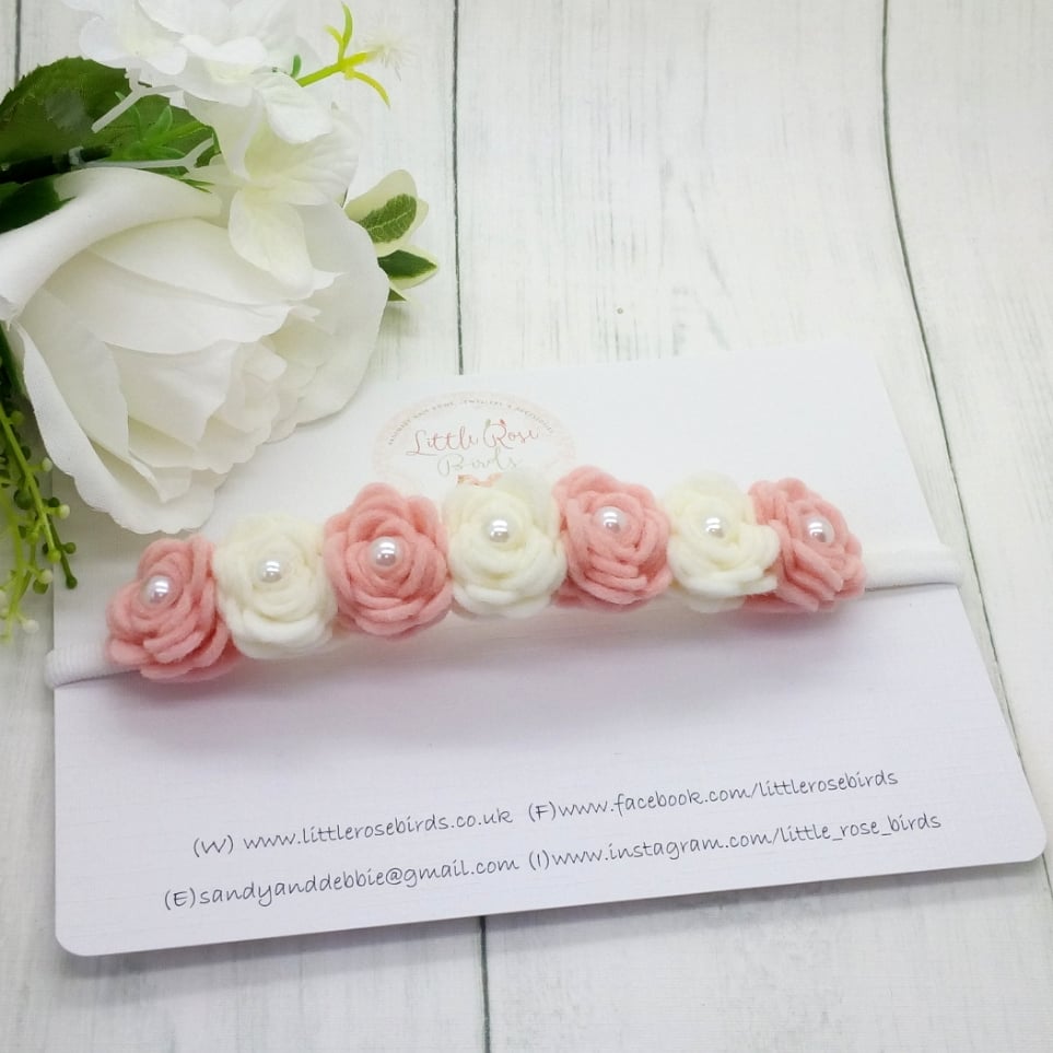 Image of Luxury Blush Pink & White Rose Headband - 7 Rose