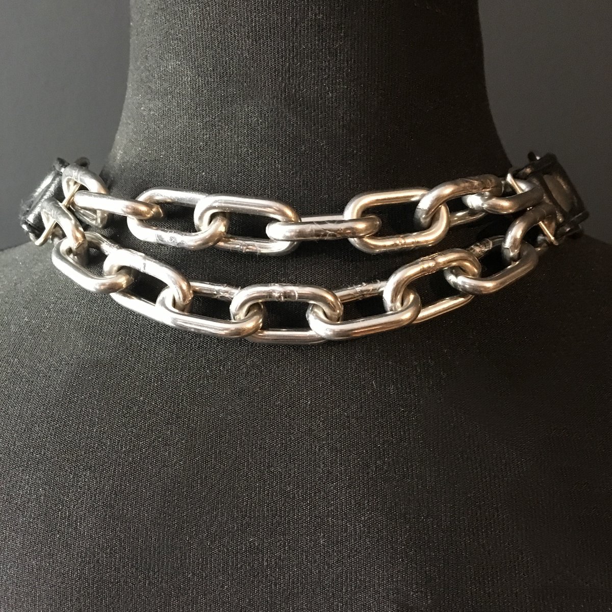 Posture necklace vegan leather and silver