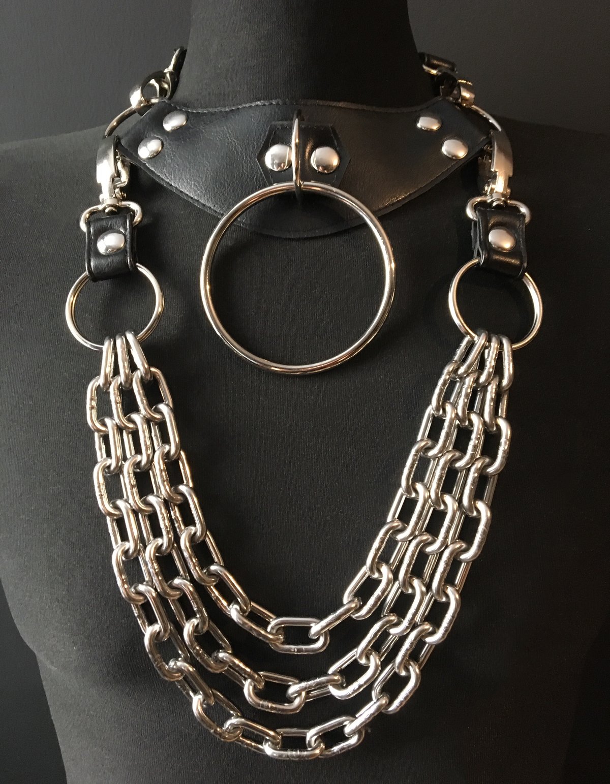 Posture necklace vegan leather and silver