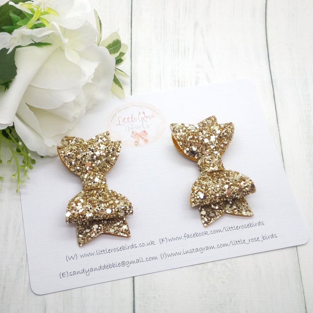 Gold Glitter Pigtail Bows