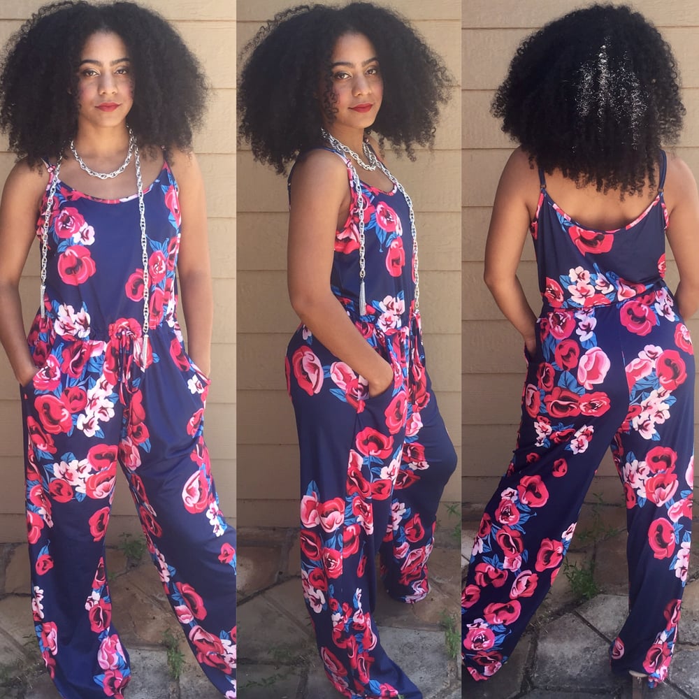 Image of Floral Jumpsuit in Navy 