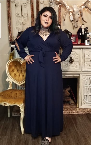 Image of Elegant plus size dark blue dress