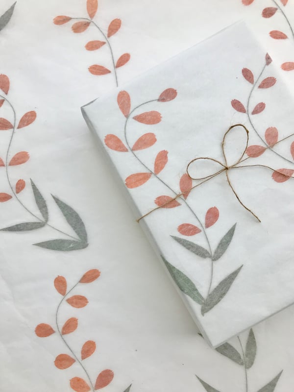 Image of Orange Petal + Leaves Mulberry Paper Gift Wrap